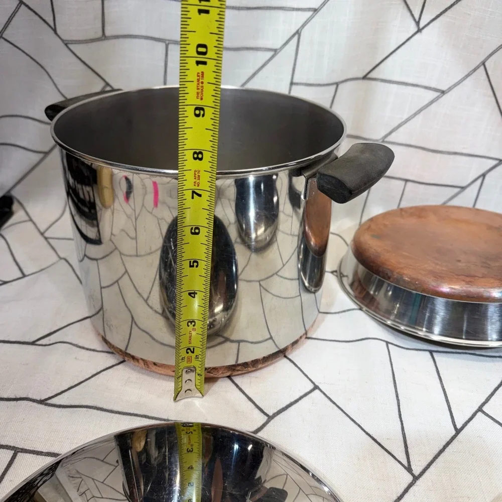 Revere Ware Cookware Set 9in 6qt Silver Copper Bottom Skillet Stock Pot 4pc